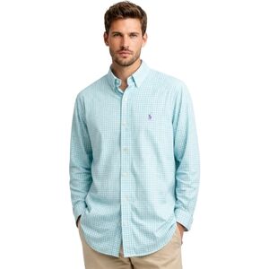 Ralph Lauren Blue Label Aqua Gingham Check Button Down Shirt Classic Fit Size L